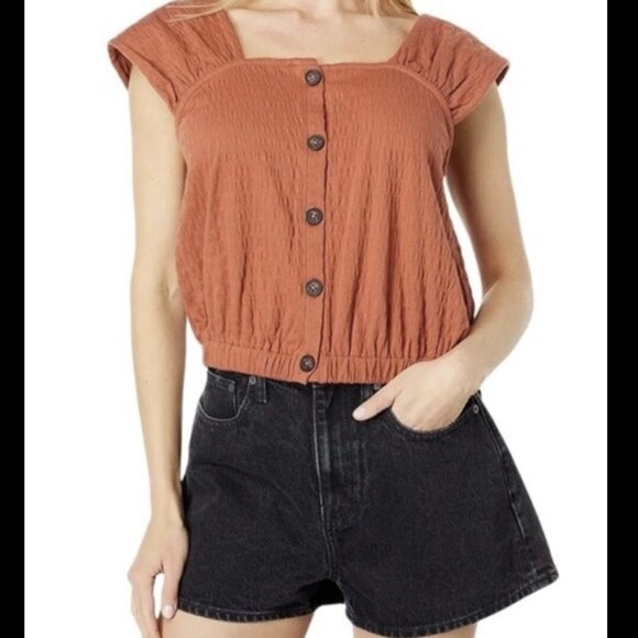 Madewell Terracota Smocked‎ Blouse Size Medium - Picture 1 of 8